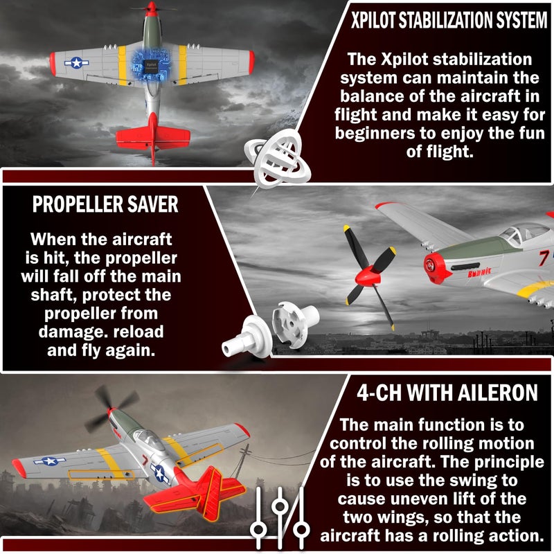LEAMBE 4 Channel RC Plane, Ready to Fly Aerobatic Aircraft, Easy Control for Beginners, P51 Mustang RC Airplane Best Gift for Adults - Image 5